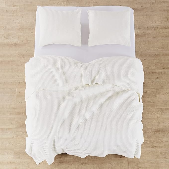 Levtex Home Cross Stitch Reversible Twin Bedspread Set (84x104in) with 1 Pillow Sham (26x20in) - Stitch Texture - Cream - Cotton Twin Size Bedspread Set - Lightweight, Soft, Pre-Washed