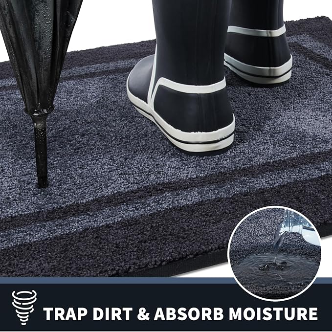 PURRUGS Dirt Trapping Door Mat 34" x 60", Non-Slip/Skid Machine Washable Entryway Rug, Shoes Scraper, Area Rug, Super Absorbent Welcome Mat for Muddy Wet Shoes and Paws, Bluish Grey & Charcoal