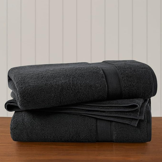 Madison Park 800GSM Bath Sheet Towel Oversized 34" x 68" 2 Pack 100% Cotton Bath Towel Set Highly Absorbent Hotel Spa Quality for Bathroom, Black