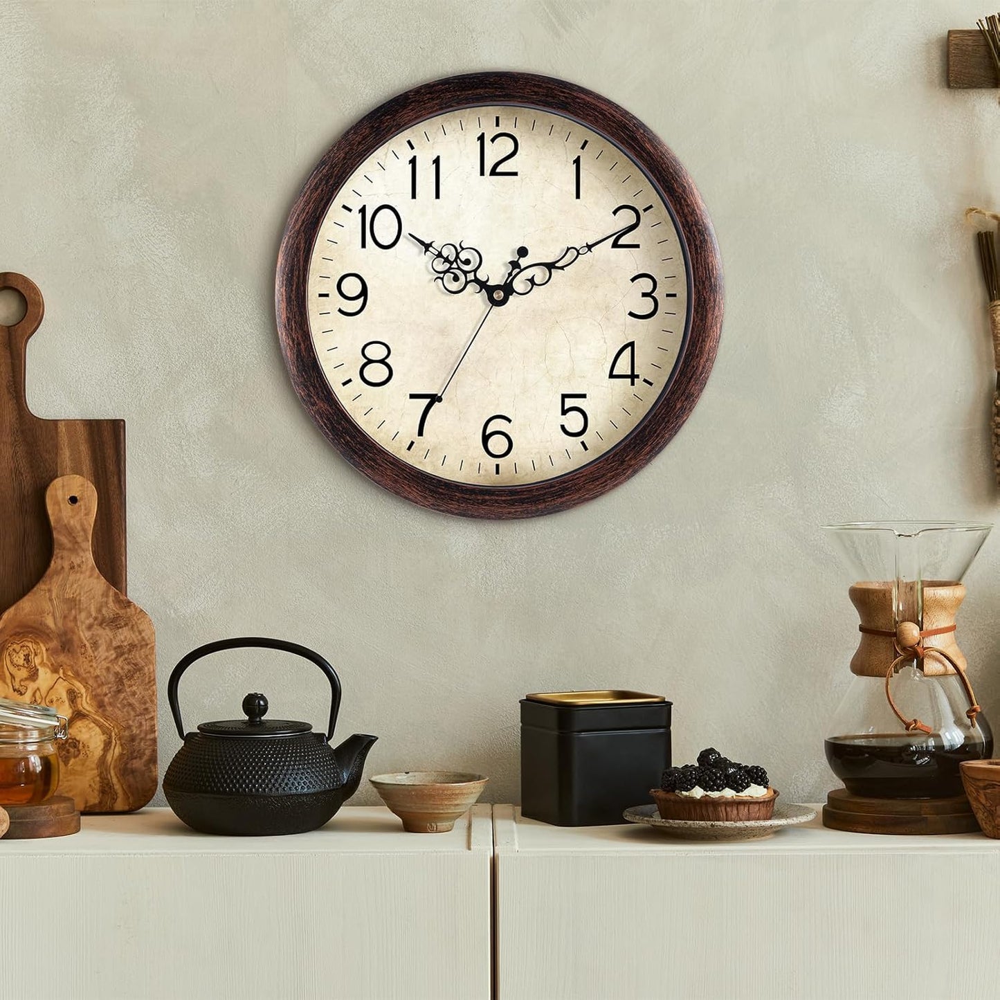 Wall Clock, Vintage Wall Clocks Battery Operated Quartz Silent Non-Ticking 8 Inch Retro Rustic Style Clock Decorative for Kitchen,Bathroom Home Office (Bronze)