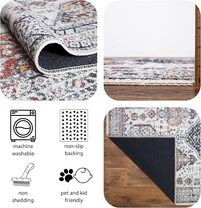 Keen Home Design 6x9 Rug - Machine Washable Area Rug with Non-Slip Backing, Ideal for Living Room, Dining Room, Bedroom - Vintage, Easy Clean, Durable, Low Pile - (6' x 9')