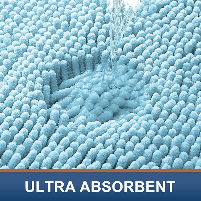 Smiry Luxury Chenille Bathroom Rugs 30x20, Extra Soft and Absorbent Shaggy Bath Mat, Machine Washable, Non-Slip Plush Carpet Runner for Tub, Shower, and Floor, Home Decor Accessories, Sky Blue