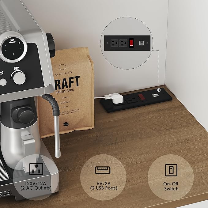 HOSTACK 71" Pantry Cabinet with Charging Station, Tall Kitchen Pantry Storage Cabinet with Microwave Stand, Farmhouse Kitchen Hutch with Storage Drawers for Living Room, Dining Room, White