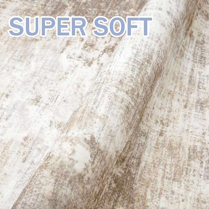 IOHOUZE Abstract Runner Rug 3x20 Ft Extra Long Washable Runners for Hallways, Non Slip Kitchen Runner Printed Faux Wool Entryway Runner Indoor, Modern Abstract Floor Carpet for Hall Stair, Beige Brown