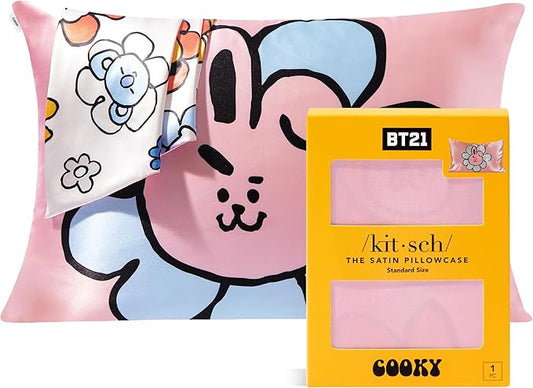 Kitsch x BT21 (Cooky) Satin Pillowcase with Zipper for Hair & Skin - Softer Than Silk Pillow Cases, Smooth Cooling Pillow Cover, Wrinkle-Free, Machine Washable, Queen/Standard (19x26)