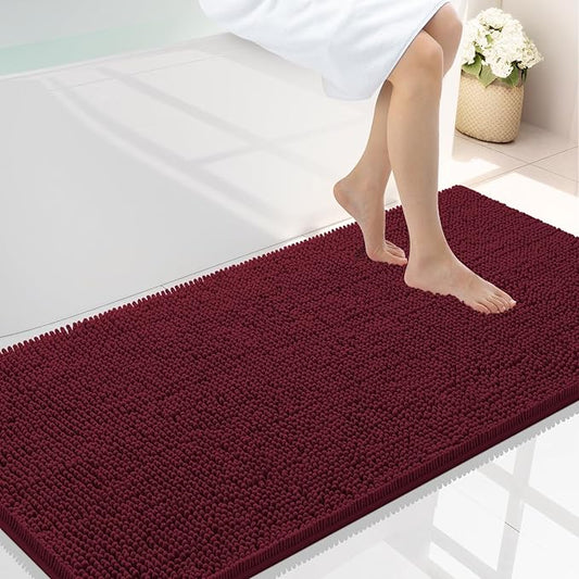 Smiry Luxury Chenille Bathroom Rugs 47x24, Extra Soft and Absorbent Shaggy Bath Mat, Machine Washable, Non-Slip Plush Carpet Runner for Tub, Shower, and Floor, Home Decor Accessories, Burgundy