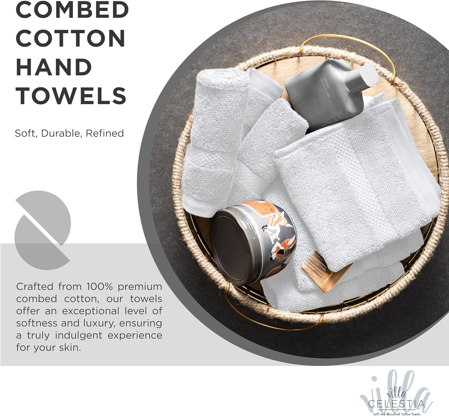 100% Cotton Hand Towel Set of 2, (16 x 28 inches) Sustainable, Soft, Highly Absorbent, Quick Drying, Combed Cotton Hand Towels Pack of 2 Ideal for Hotels, Spa, Bathroom, Dorm, White