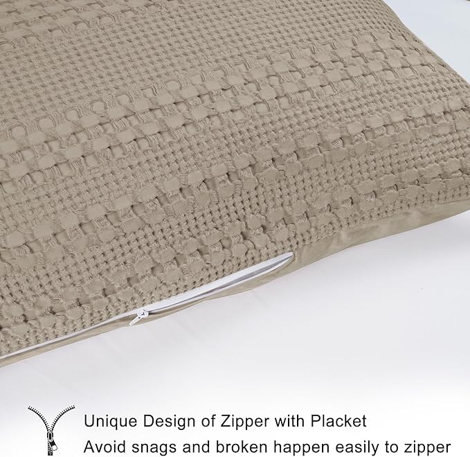 PHF 100% Cotton Waffle Body Pillowcase with Zipper, 1 Pack 20" x 54" Soft Skin-Friendly Pillow Sham, No Filling, Aesthetic Woven and Breathable Waffle Weave Body Pillow Cover for Bed, Simply Taupe
