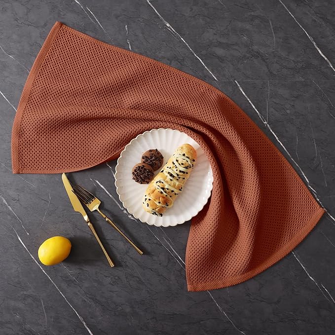 Homaxy 100% Cotton Kitchen Towels and Dishcloths Set, 12 x 12 Inches and 13 x 28 Inches, Set of 12 Bulk Kitchen Towels Set, Ultra Soft Absorbent Dish Cloths for Washing Dishes, Rust