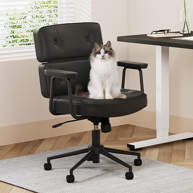 FLEXISPOT Vanity Chair with High Back Makeup Chair for Vanity Desk, Comfortable Home Office Desk Chairs 23.4 * 20.1in Wide Seat Cross Legged Office Chair with Wheels, Black