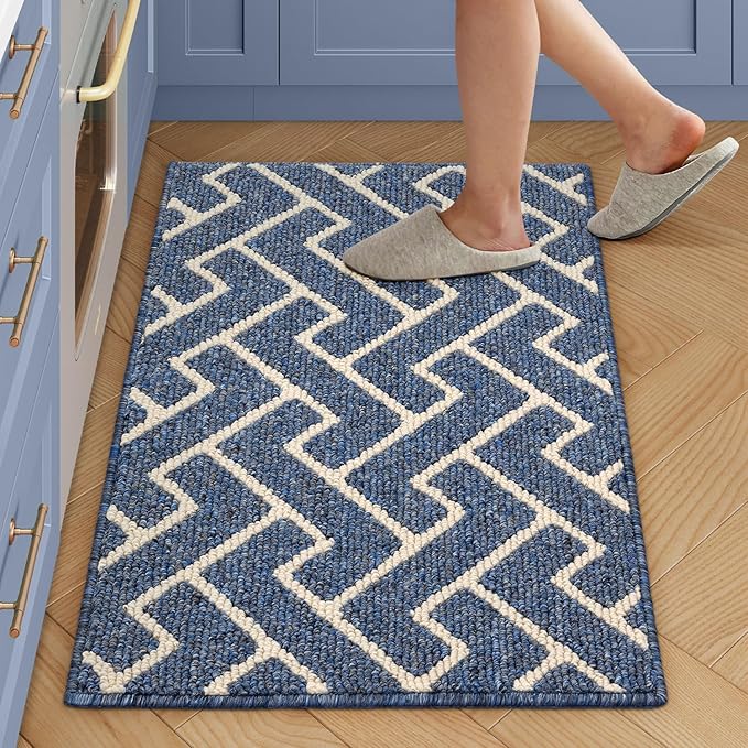 hicorfe Kitchen Rugs and Mats,Kitchen Mats for Floor,20"x31.5" Non Slip Runner Rug,Absorbent Resist Dirt Comfort Standing Mat Machine Washable for Entryway,Hallway,Front of Sink(Navy Blue)