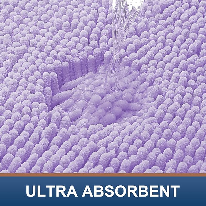 Smiry Luxury Chenille Bathroom Rugs 30x20, Extra Soft and Absorbent Shaggy Bath Mat, Machine Washable, Non-Slip Plush Carpet Runner for Tub, Shower, and Floor, Home Decor Accessories, Purple