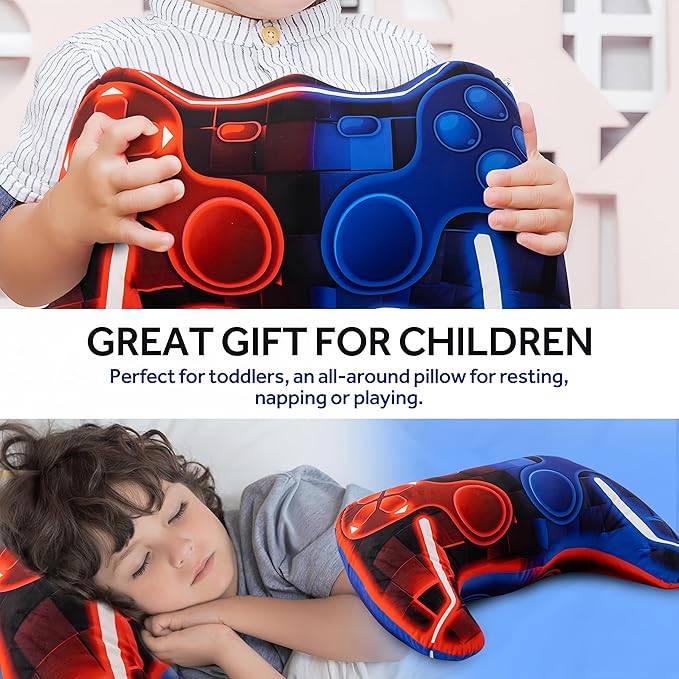 Meeting Story Game Controller Shaped Plush Throw Pillow Cushion for Boys and Girls Gamer Room Decoration for Sofa Couch/Computer Chair/Bed Gifts for Teen Boys Gaming Toy Pillow (Blue Red, Large)