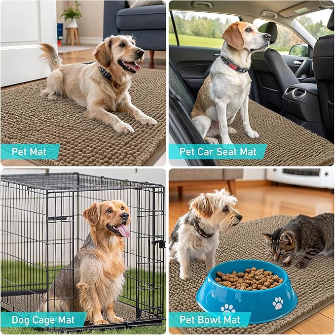 OLANLY Dog Door Mat for Muddy Paws 36x24, Absorbs Moisture and Dirt, Absorbent Non-Slip Washable Doormat, Quick Dry Chenille Mud Mat for Dogs, Entry Indoor Entryway Carpet for Inside Floor, Tan