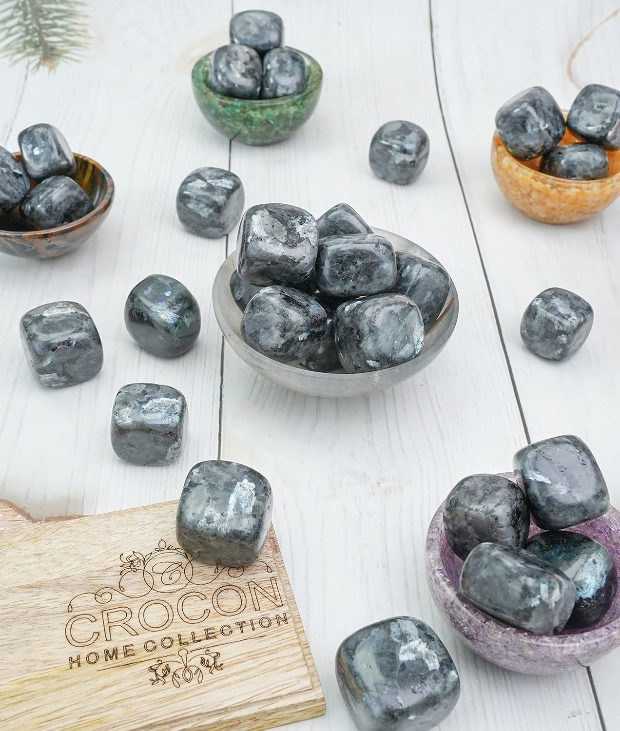 Crocon Stones Set Pocket Crystal Healing Gemstones Tumble Collection Palm Stone Good Luck Charm Gift Craft Home Decor 1 LB… (Larvikite tumble, 1 LB)