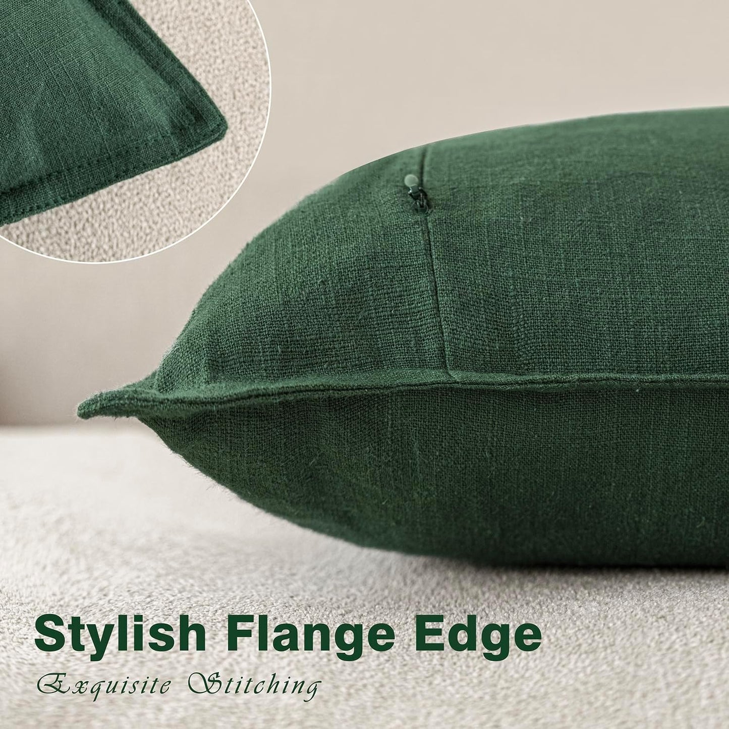 Foindtower Pack of 2, Decorative Linen Soild Throw Pillow Covers Soft Accent Lumbar Cushion Case Boho Farmhouse Pillowcase for Chair Couch Sofa Bedroom Living Room Home Decor 12 x 20 Inch Pine Green