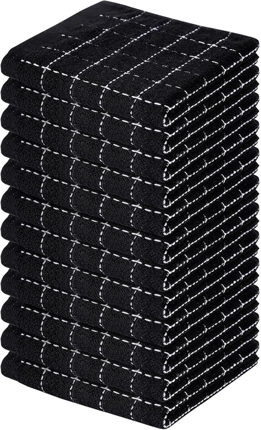 Homaxy 100% Cotton Terry Kitchen Dish Cloths, Ultra Soft and Absorbent Dish Towels for Kitchen, Suitable for Drying and Washing Dishes, 12 Pack, 12 x 12 Inches, Black