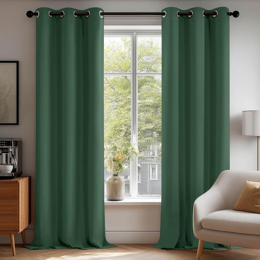 Deconovo Blackout Curtains for Bedroom–Set of 2 42W x 72L Inch Thermal Insulated & Noise Reducing Panels–Home Window Room Darkening Sustainable Grommet Drapes for Living Room and Nursery, Dark Forest