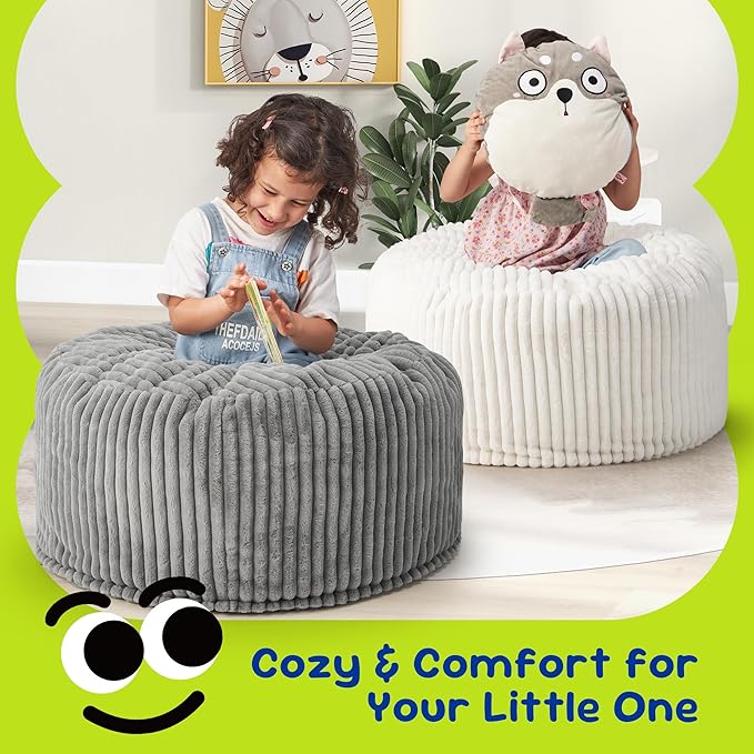 Hobestluk Bean Bag Chairs 2.5FT Bean Bag Chair with Memory Foam Filled & Stripe Plush Cover Bean Bag Chairs for Playroom, Living Room, Bedroom(Grey)