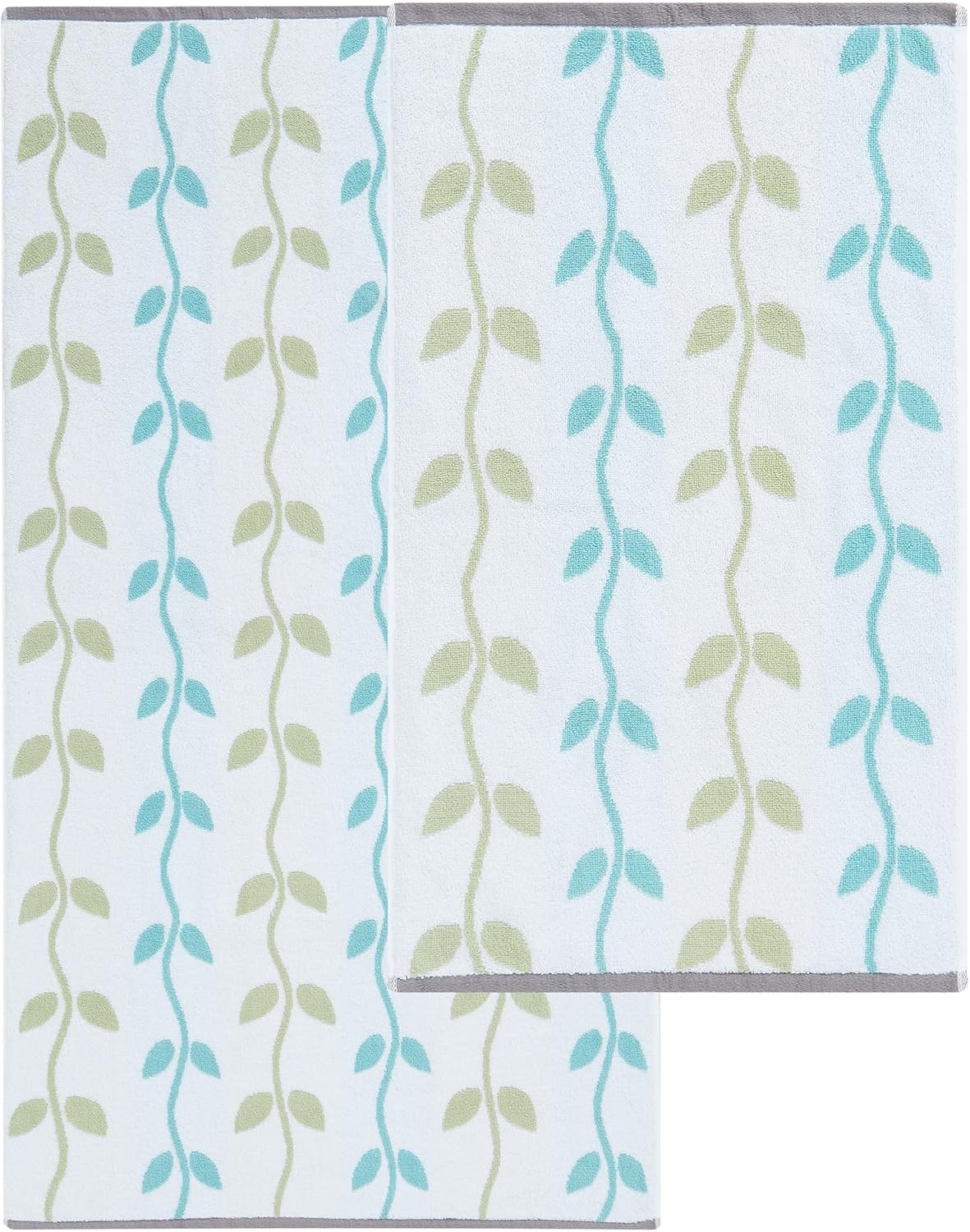 Modern Threads Organic Vines 6-Piece 100% Cotton Towel Set – Yarn Dyed Jacquard & Solid – Includes 2 Bath Towels, 2 Hand Towels, 2 Washcloths – Absorbent, Quick Dry, Soft & Durable – Sage Green