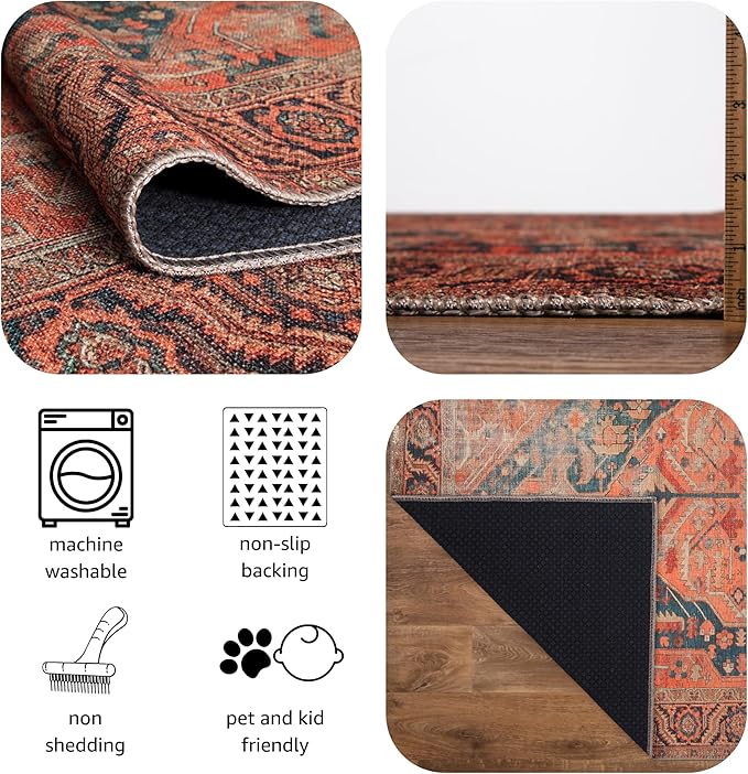 Keen Home Design 9x12 Rug - Machine Washable Area Rug with Non-Slip Backing, Ideal for Living Room, Dining Room, Bedroom - Vintage, Easy Clean, Durable, Low Pile Rug - (9' x 12')