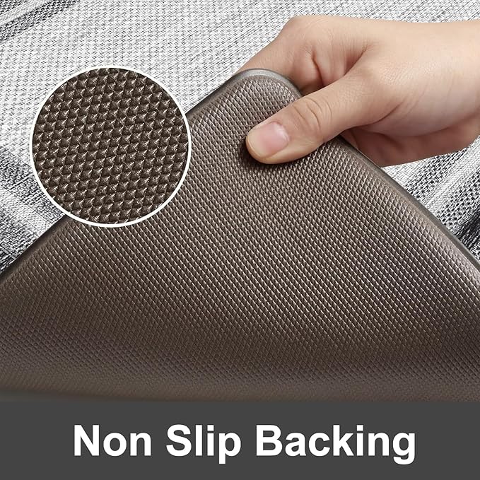 KIMODE Anti Fatigue Kitchen Mats for Floor 2 Piece, Cushioned Farmhouse Kitchen Rugs, Non Slip Kitchen Floor Mats, Comfort Foam Standing Desk Mats for Laundry Office Sink Grey 20"x71"+20"x32"