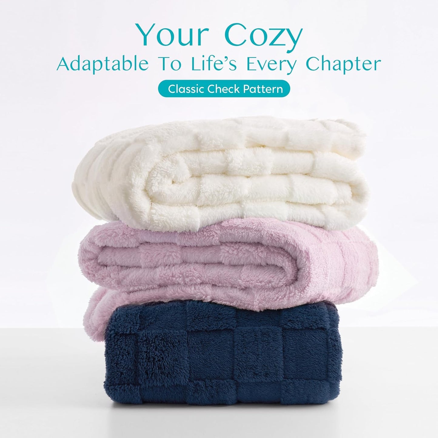 Joiedomi Queen Size Blanket for Bed, Soft Fleece Checkered Blankets Gifts for Women Mom Girls, 280GSM Cozy Cute Soft Throw Home Room Decor Aesthetic Gifts 90x90 Inches