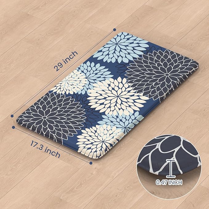 KIMODE Anti Fatigue Kitchen Mat 17.3"x29", Padded Kitchen Floor Mats Non Slip, Waterproof Kitchen Mat for Floor, Farmhouse Comfort Standing Mat for Laundry, Office, Sink, Desk Mutil-Blue