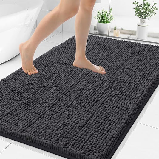 Smiry Luxury Chenille Bathroom Rugs 40x32, Extra Soft and Absorbent Shaggy Bath Mat, Machine Washable, Non-Slip Plush Carpet Runner for Tub, Shower, and Floor, Home Decor Accessories, Charcoal Grey