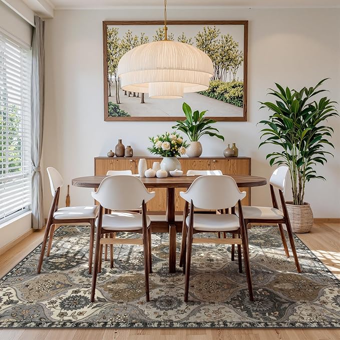 Lahome Moroccan Trellis 9x12 Rug for Living Room, Soft 9x12 Area Rug for Bedroom Dining Room, Ultra-Thin Non-Slip Non Shedding Distressed Throw Large Carpet for Office, Grey