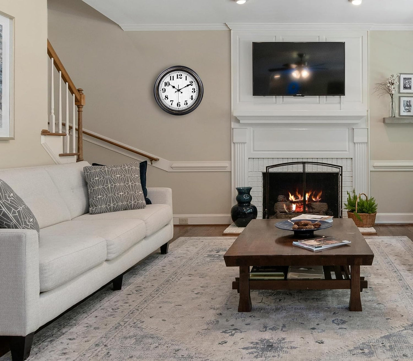 45MinST 12 Inches Retro Wall Clock, Silent Non Ticking Battery Operated Movement, Decor for Home/Wall Decor, Easy to Read, Decorate for Bedroom Living Room Office(Balck Gold)