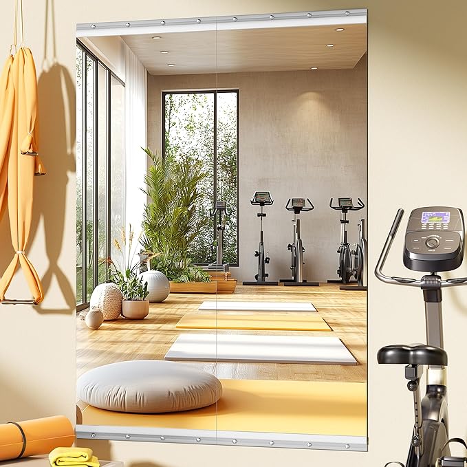 Home Gym Mirror, 55'' x 21'' x 2PCS, Large Full Body Mirror for Yoga, Frameless Tempered Glass, Wall Mounted for Home Gym, Garage, Bedroom, Bathroom
