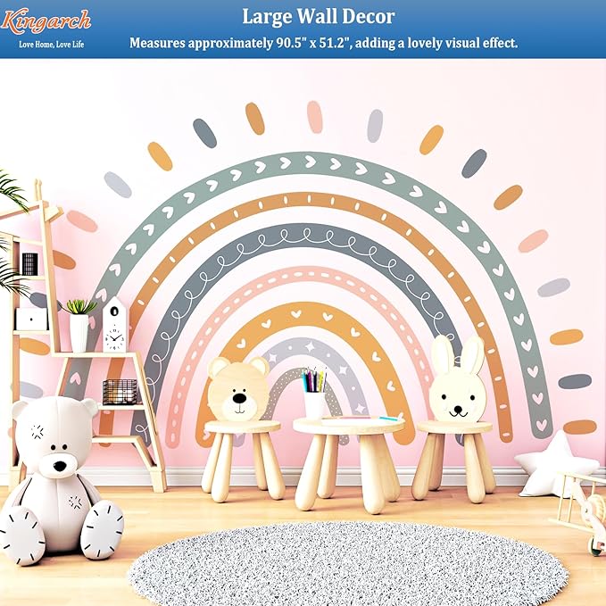 Large Cute Rainbow Wall Decals, Boho Sun Peel and Stick Fabric Nursery Wall Decor, Removable Home Room Wall Decor Murals Stickers for Kids Girls Toddler Bedroom Living Room Playroom