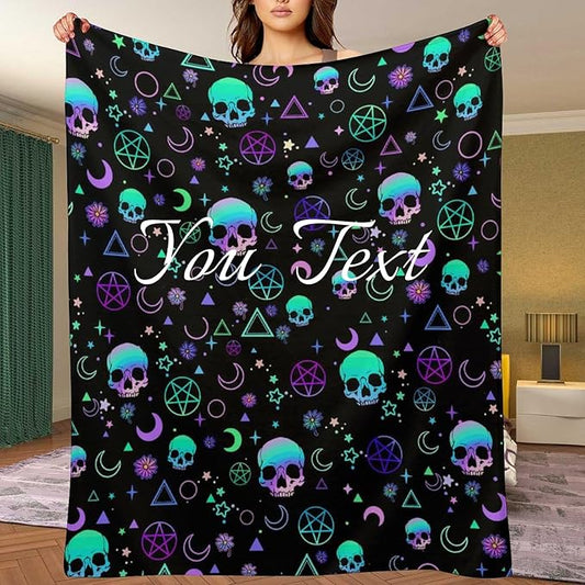 Throw Blanket for Teens Boys Girls and Adults Soft Warm Cozy Funny Midweight Food Flannel Blankets for Couch Sofa Bed Camping Travel Home Decor 50" X 60" (Skull, Custom)