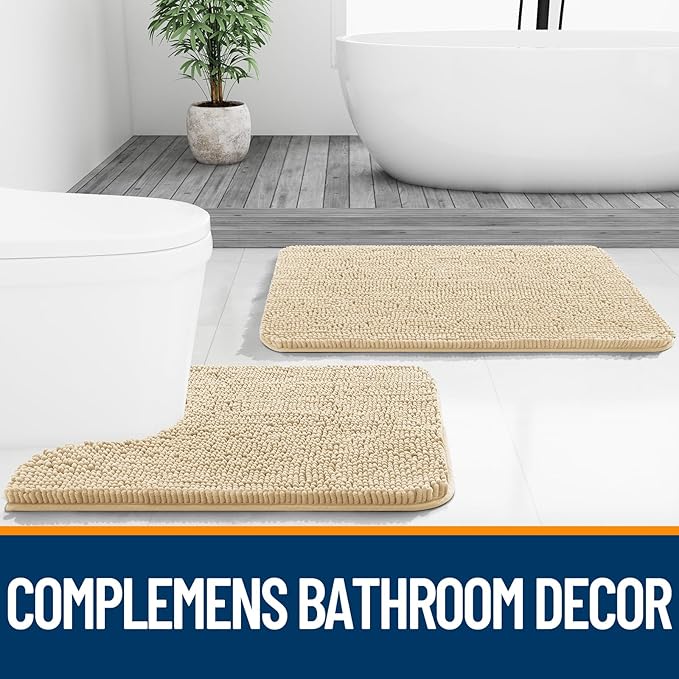 OLANLY Bathroom Rugs 44x32, Extra Soft Absorbent Chenille Bath Rugs, Rubber Backing Quick Dry, Machine Washable Bath Mats for Bathroom Floor, Tub and Shower, Home Decor Accessories, Beige