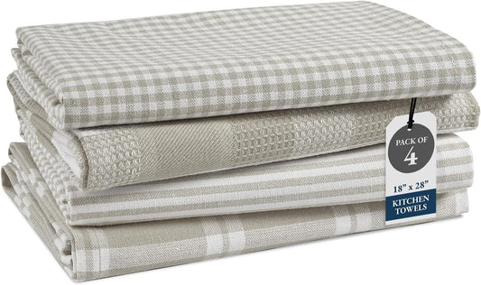 LANE LINEN Cotton Kitchen Towels Set, 4-Pack – Absorbent, Quick-Drying Dish Towels, Tea Towels, 18" x 28" - Slate Grey