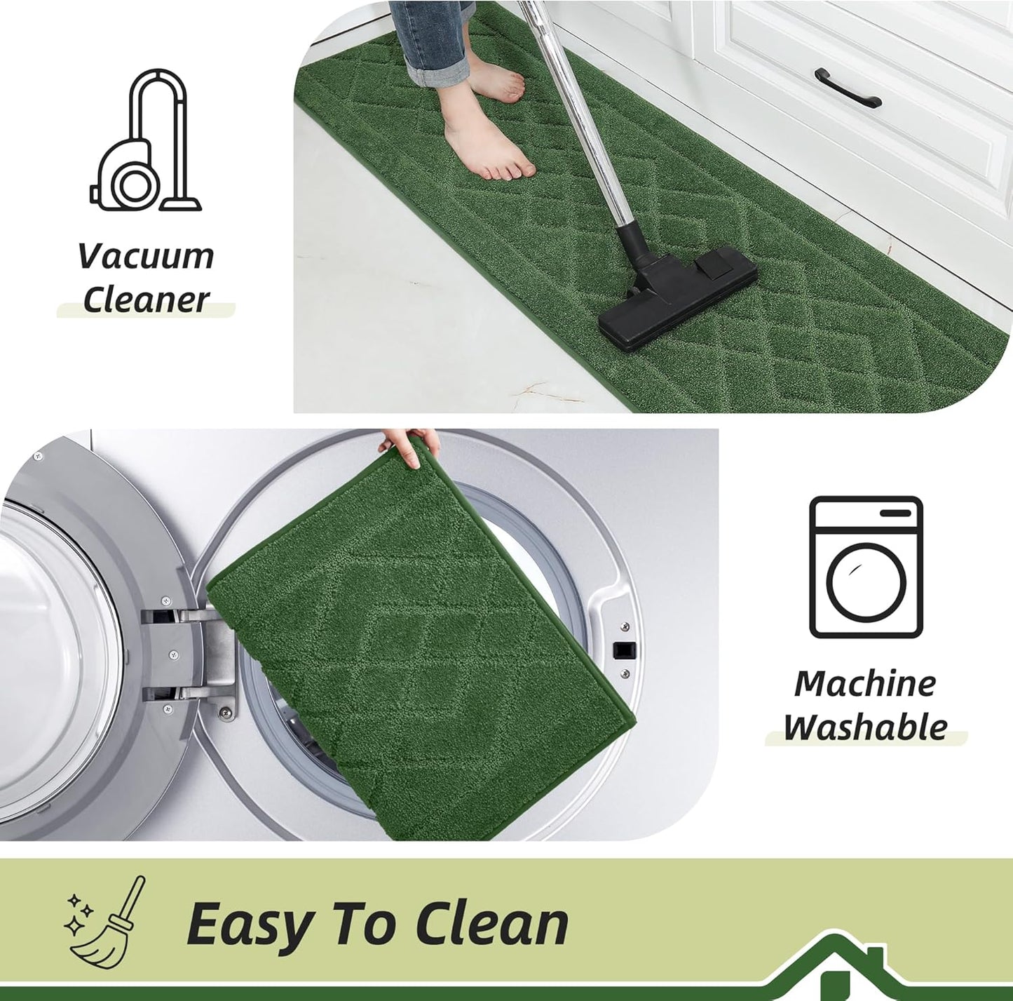 BEQHAUSE Kitchen Runner Rug 20”x59” Washable Non Slip Kitchen Mats for Floor Absorbent Soft Kitchen Rugs for Floor,Sink,Hallway,Laundry,Green