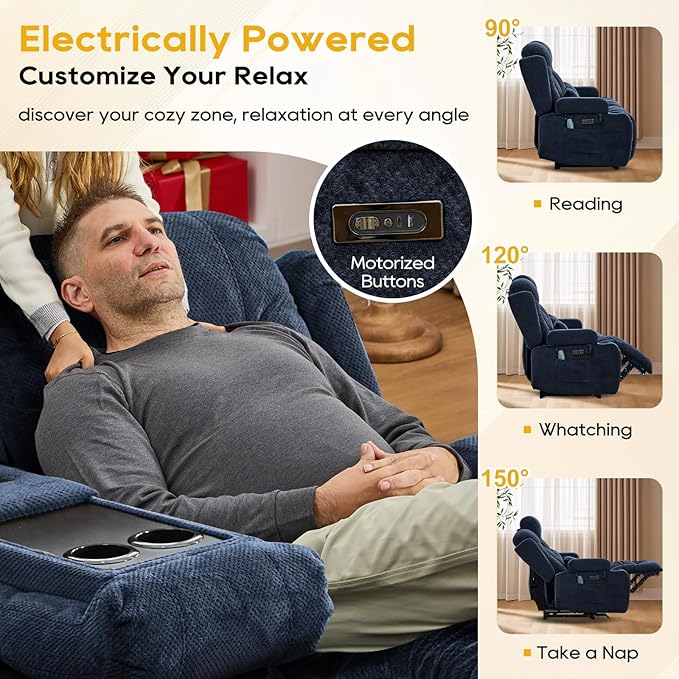 IPKIG 67" Power Reclining Loveseat Sofa, Electric Home Theater Seating with Console/4 Colors Ambient Lighting/Bluetooth Speakers/USB Ports/Built-in Outlets (Navy Blue, Loveseat Recliner)