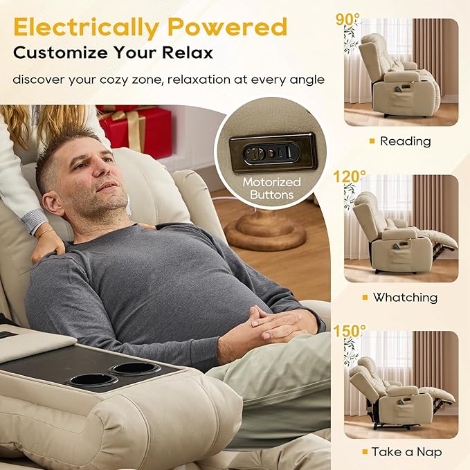 IPKIG 67" Power Reclining Loveseat Sofa, Electric Home Theater Seating with Console/4 Colors Ambient Lighting/Bluetooth Speakers/USB Ports/Built-in Outlets (Beige, Loveseat Recliner)