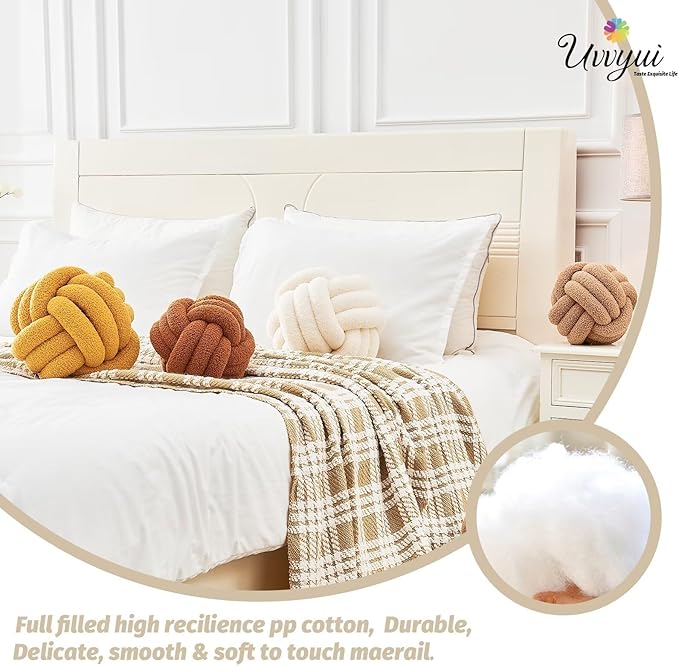Uvvyui Knot Pillow Ball, Soft Home Decorative Pillows, Round Throw Pillow, Handmade Knotted Plush Pillow, Round Boucle Pillow Cushion (11 Inches Blush Pink)