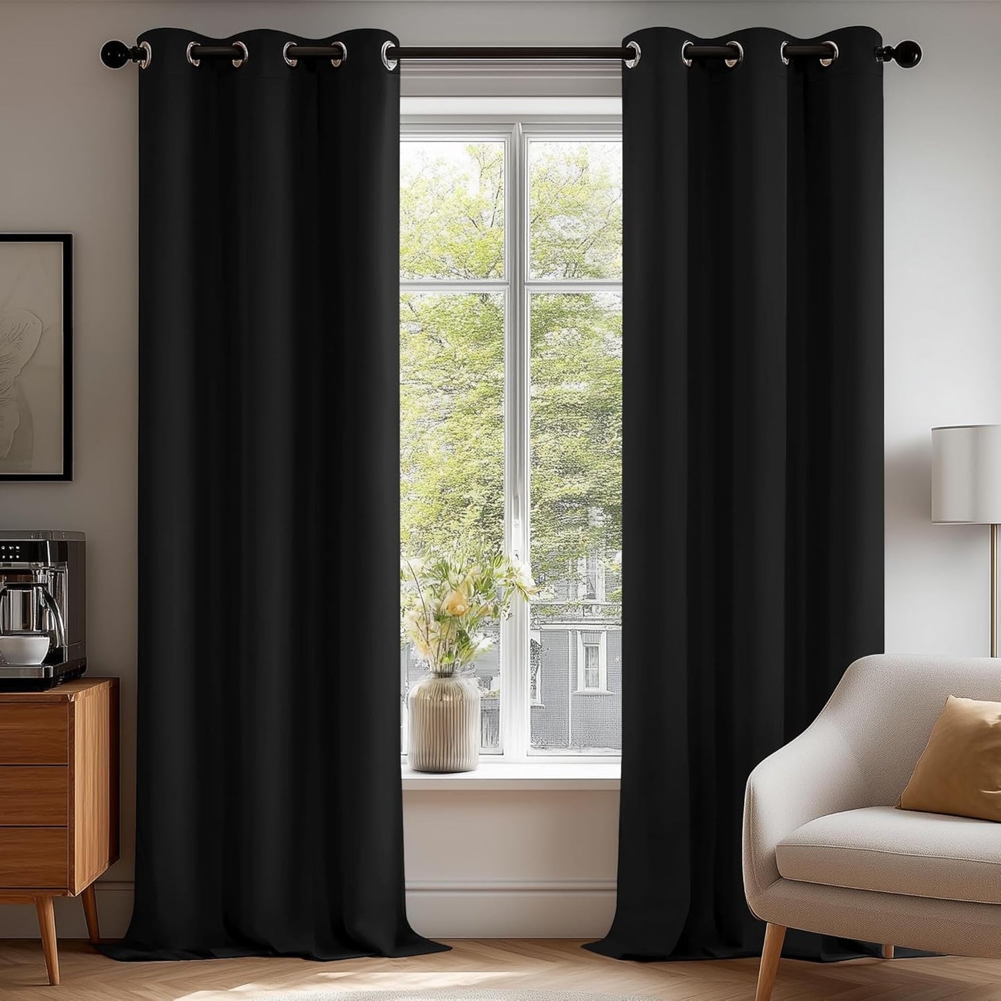 Deconovo Room Darkening Thermal Insulated Blackout Curtains 84 Inches Long for Bedroom, Black, 2 Panels Set, 42 Inch Wide