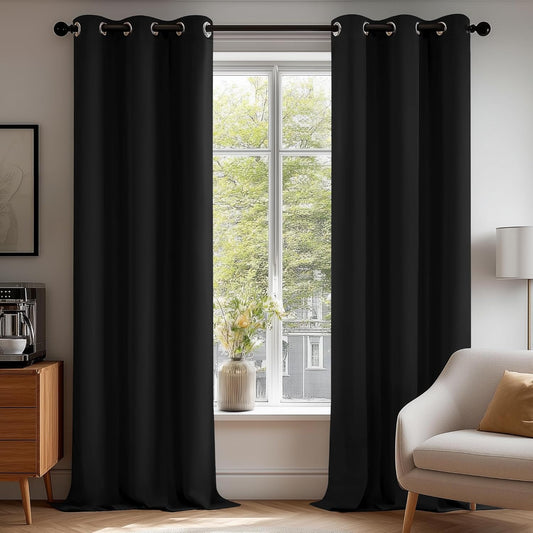 Deconovo Room Darkening Thermal Insulated Blackout Curtains 84 Inches Long for Bedroom, Black, 2 Panels Set, 42 Inch Wide