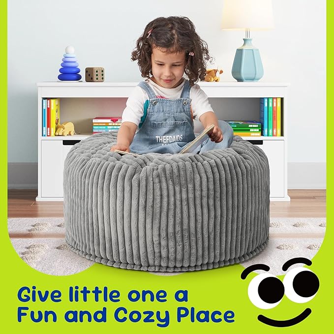 Hobestluk Bean Bag Chairs 2.5FT Bean Bag Chair with Memory Foam Filled & Stripe Plush Cover Bean Bag Chairs for Playroom, Living Room, Bedroom(Grey)