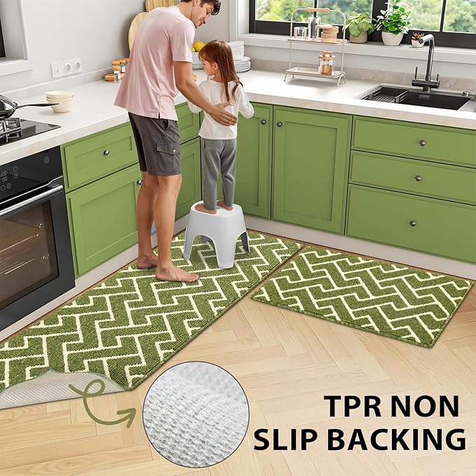 hicorfe Kitchen Runner Rugs 20"x59", Non-Slip Kitchen Mats for Floor, Super Absorbent and Stain Resistant Kitchen Rug, Machine Washable Rugs for Kitchen, Hallway, Laundry,Sink(Sage Green)