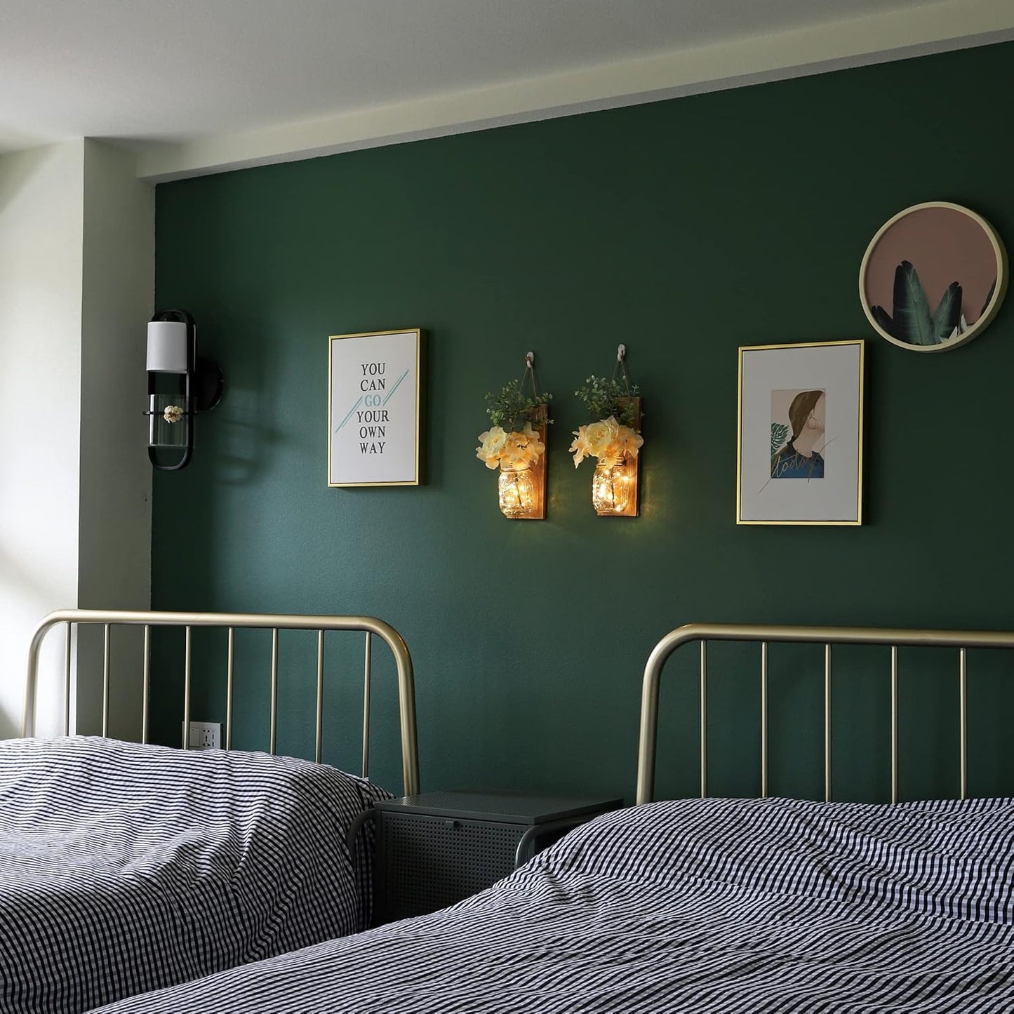 HOMKO Rustic Wall Decor, Mason Jars Wall Sconces with Remote Control Multi-Mode LED Lights, Hanging Farmhouse Decor (Set of 2) - Rustic Brown