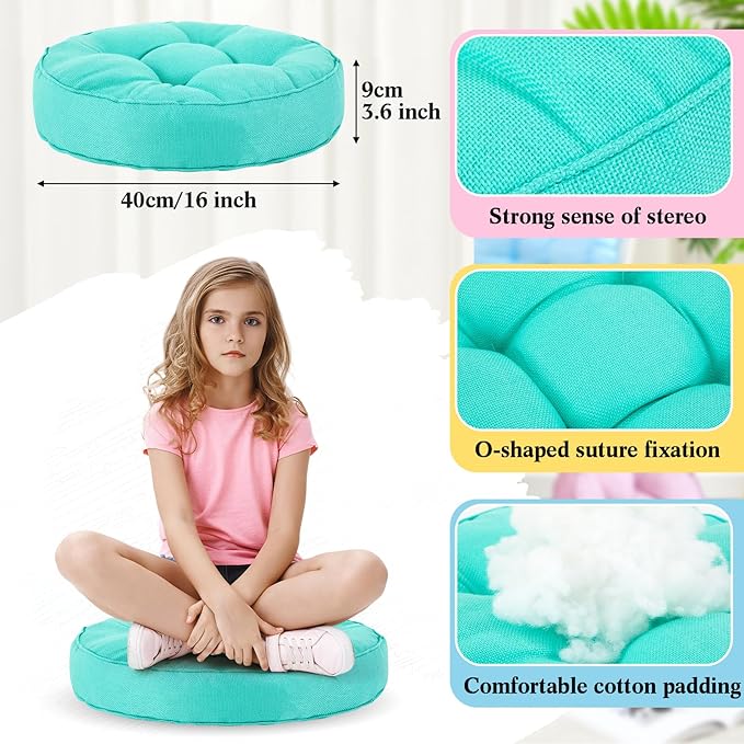Juexica 8 Pcs Floor Cushions for Kids Floor Pillows Flexible Seating Cushions 3.5'' Thick Flexible Seating Classroom Furniture Meditation Seat Pillows for Home Nursery Yoga Decor(Multicolor,Round)