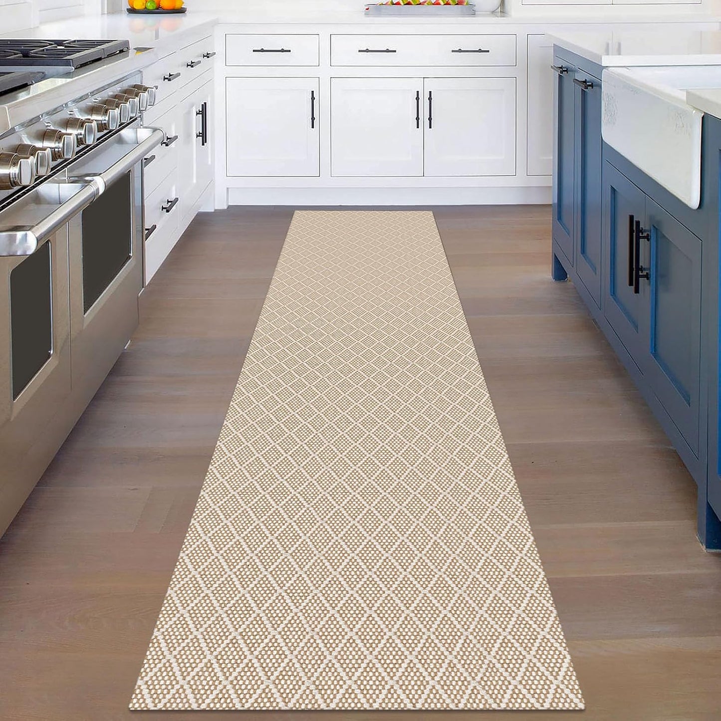 KOZYFLY Runner Rug 2x8 Ft Washable Runners for Hallways Non Slip Rubber Backed Kitchen Runners, Braided Cotton Entryway Runner Indoor, Floor Carpet for Hallway Kitchen Entryway, Tan/Beige