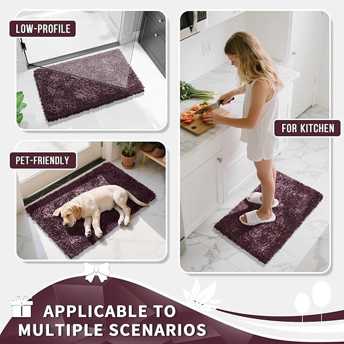 Yimobra Long Bathroom Rugs Runner 70x24 Inch, Extra Thick Soft Absorbent Chenille Bath Mat, Non Slip Machine Washable, Quick Dry Bath Rugs for Bathroom Floor, Tub and Shower, Purple Grey