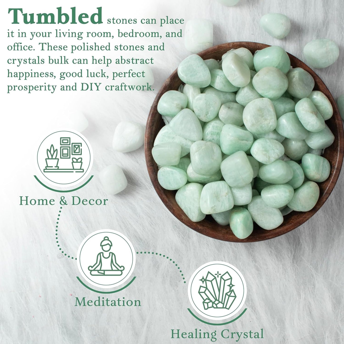 Crocon 1LB Amazonite Tumbled Stones and Crystals bulk 2000+ Carats Natural Crystal Kit for Reiki Healing Crystal Polished, Tumble Stones, Chakra Balancing, Reiki Gift, Home Decor Size : 20-25 mm