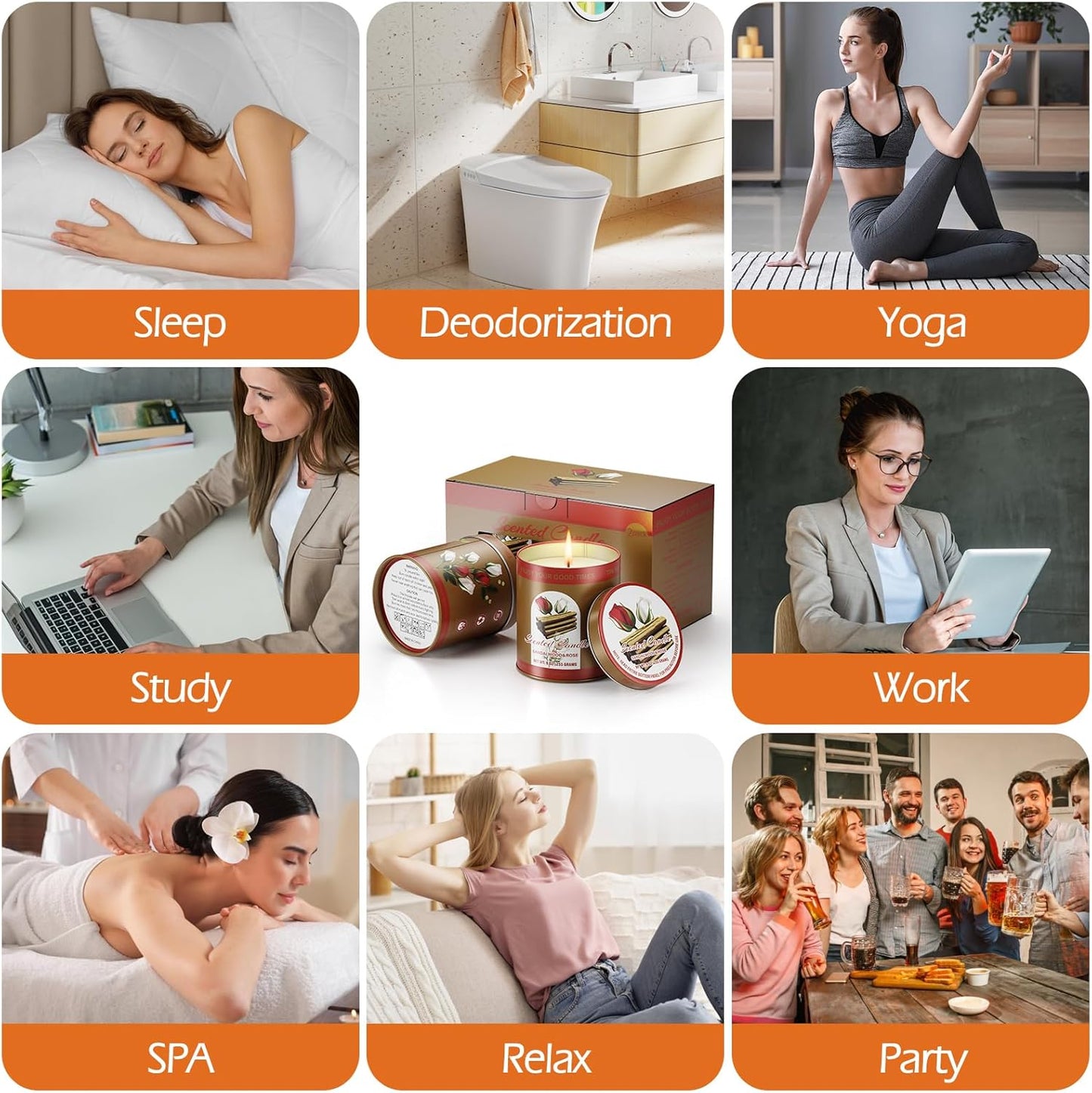 Sandalwood & Rose Scented Candles Gift Set | 2 Pack,8% Essential Oils,80-Hour Clean Burn Smoke-Free | Tin Jar Soy Wax Aromatherapy Candles Relaxation Meditation for Home Birthday Gifts for Men & Women